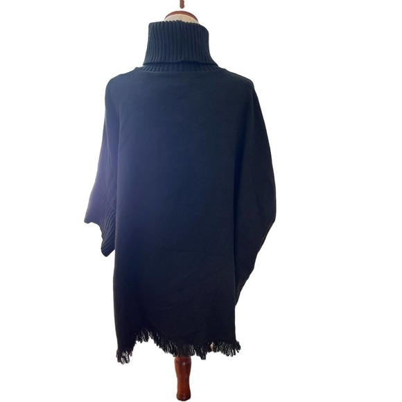 3/$27 Sonoma Short Sleeve Poncho with Fringe in Black, One Size Fits All - Picture 2 of 9